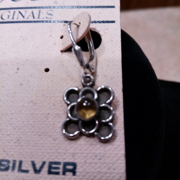 Sterling Earrings with Amber Stone - Picture 4 of 4